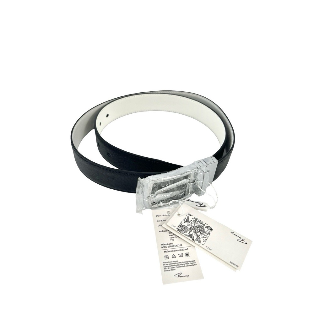 Renwoxing Reversible Black White Dress Belt Silver Buckle 49in New With Tags